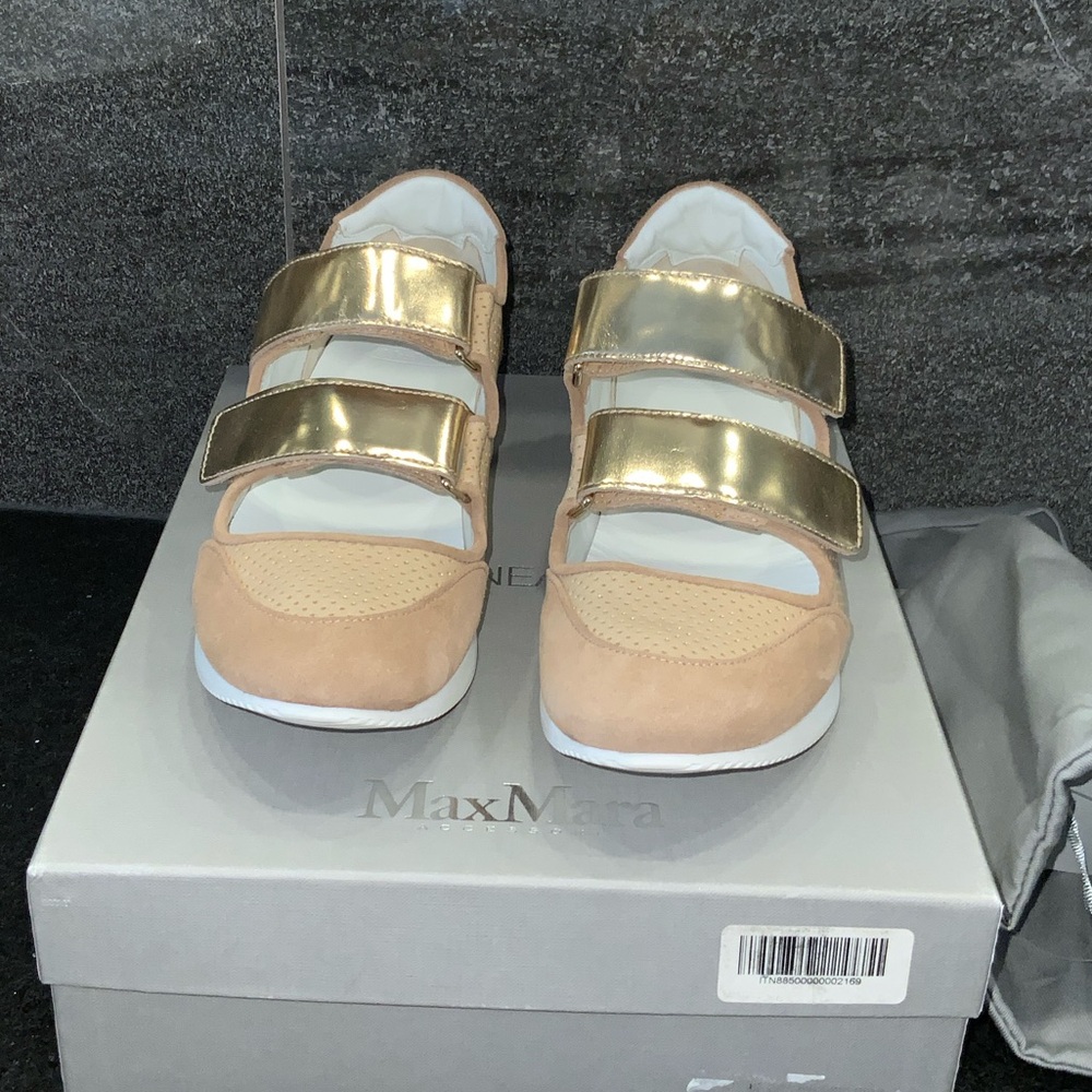 MaxMara Metallic Gold and Tan Sneakers size 37.5